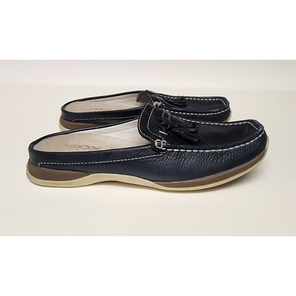 GEOX Black Leather Horsebit Buckle Slide Loafers Size US 7 - Picture 6 of 6